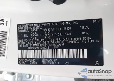 2020 Toyota Highlander Limited from USA, damaged, VIN 5TDDZRBH5LS004285